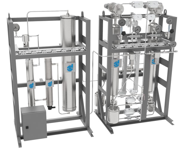 ドナルドソンの精製モジュールを組み合わせることで、最大O2濃度2 ppm(v)、最大H2O濃度1 ppm(v)の水素を供給できます。