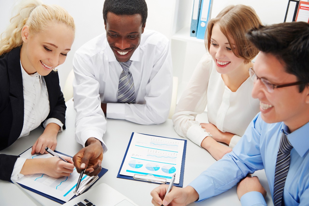 International group of business people working together.