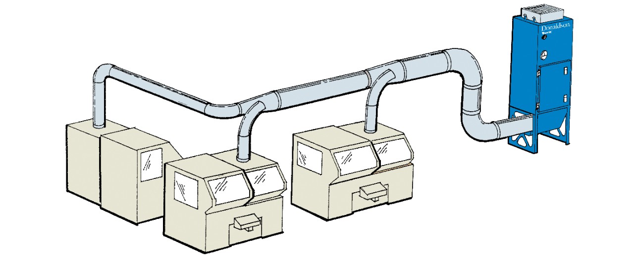 WSO 20. 머시닝 센터에 애프터 필터가 덕트로 연결되어 있음.