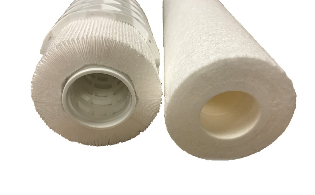 Tradycyjny filtr typu melt-blown (po prawej) w porównaniu z filtrem z wkładem plisowanym (po lewej)